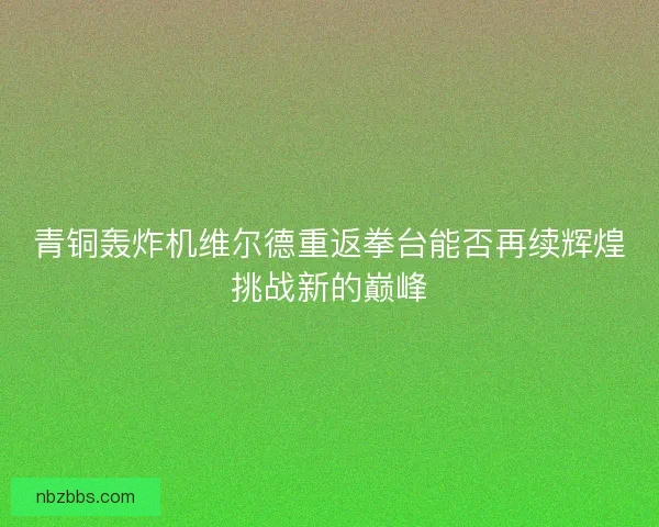 青铜轰炸机维尔德重返拳台能否再续辉煌挑战新的巅峰
